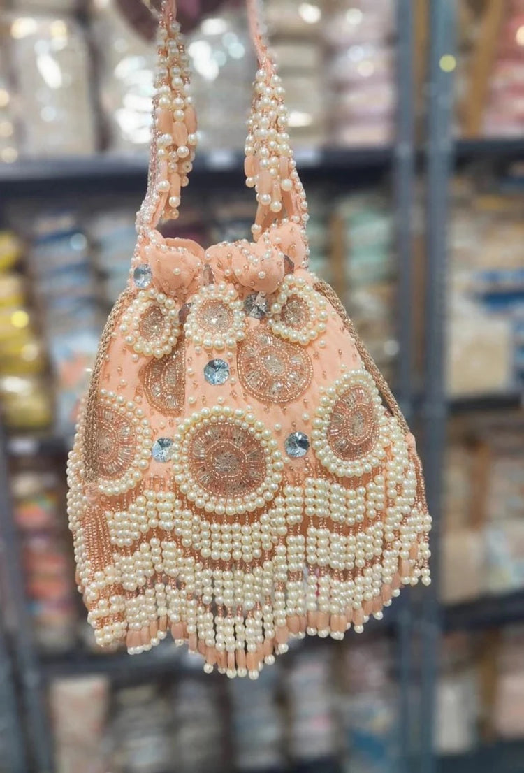 Pearl Double side Embroidery Work Potli Bag