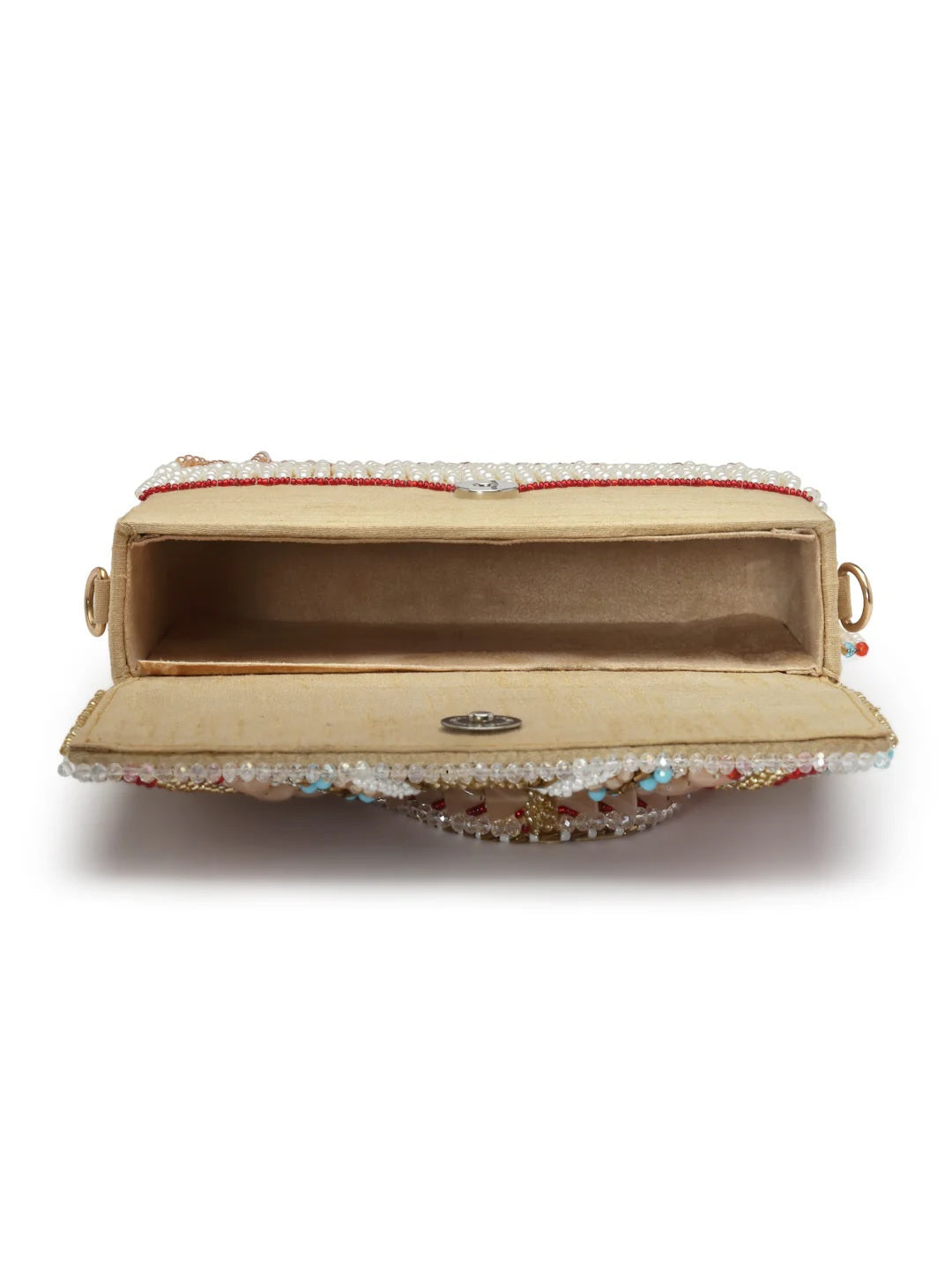 Dangle Bead Work Embellished Faux Silk Clutch