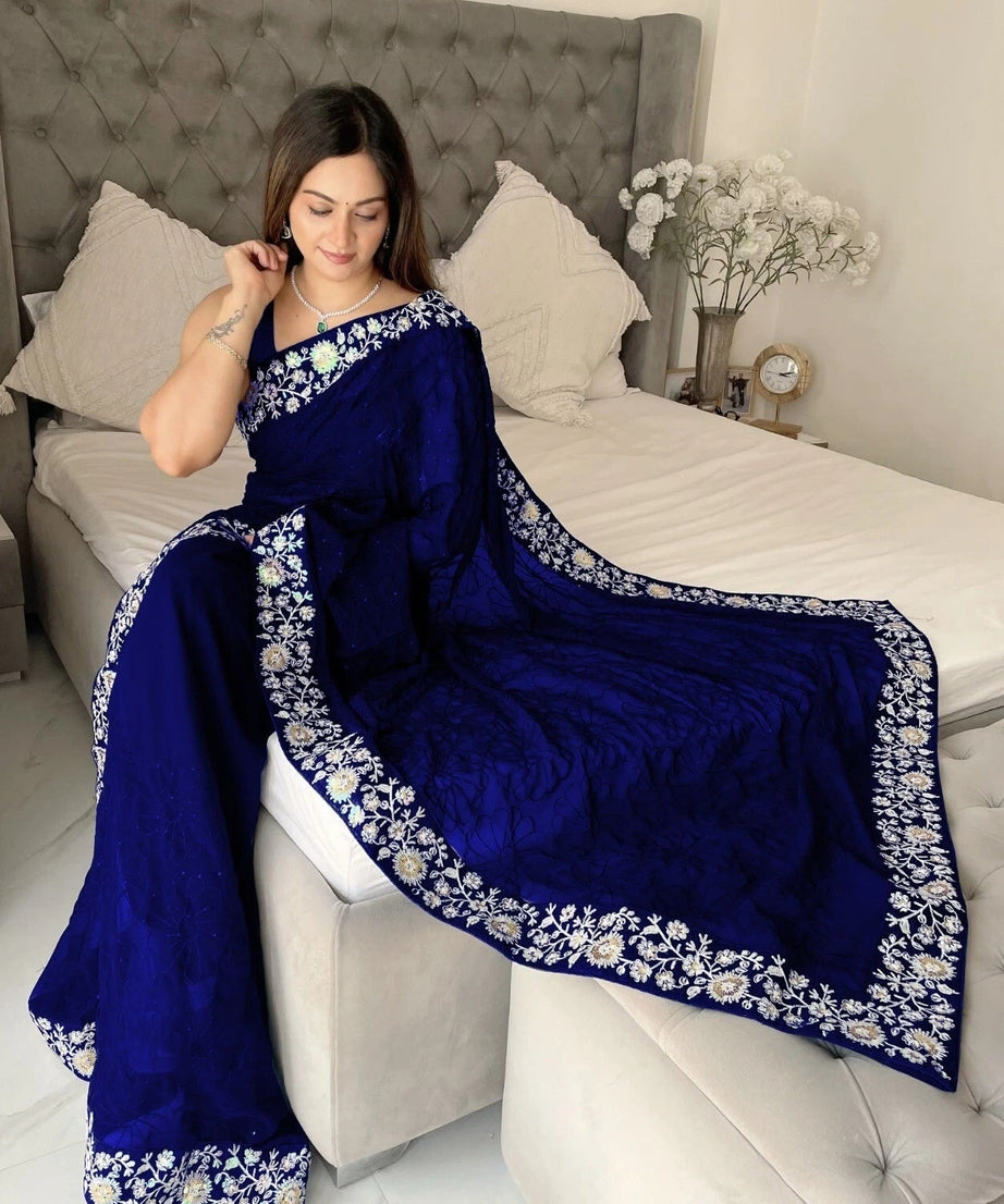 Women's , Beautiful Georgette Festival Wedding Wear Sari & Blouse