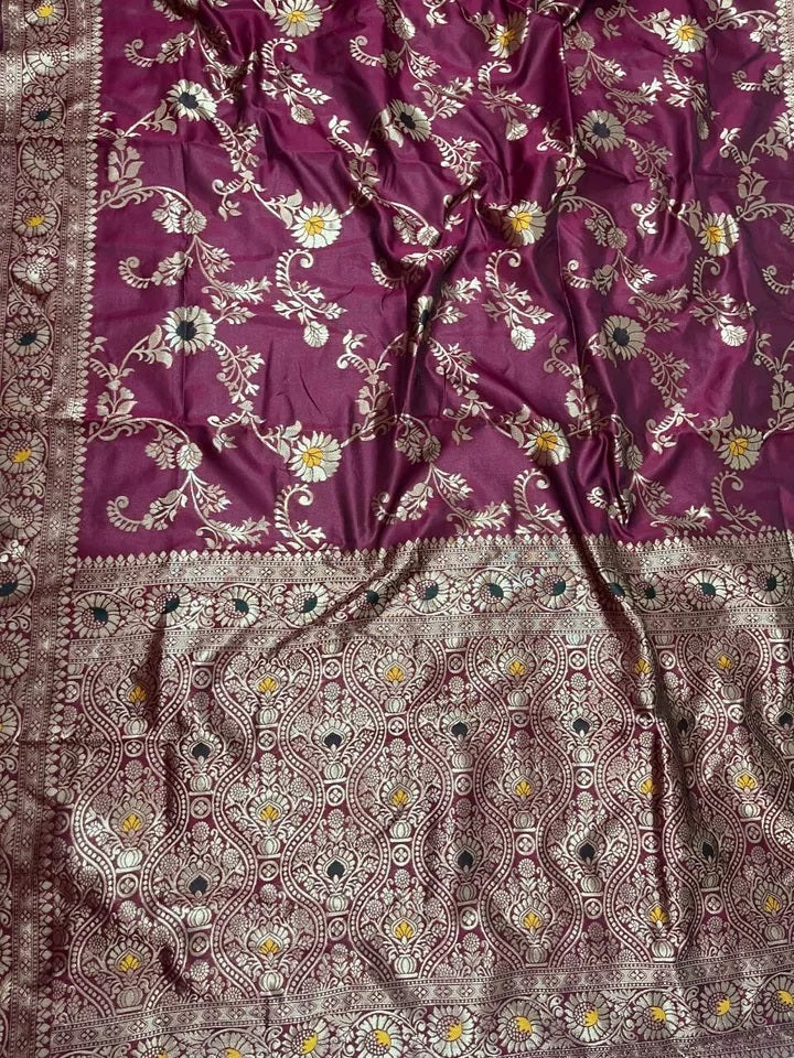 Banarasi Soft Silk Saree & Blouse,Party Wedding Wear Sari & Blouse