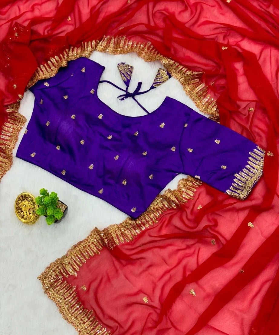 Rich Soft Georgette Fabric With Golden Tunic Sequence Work Saree With Blouse