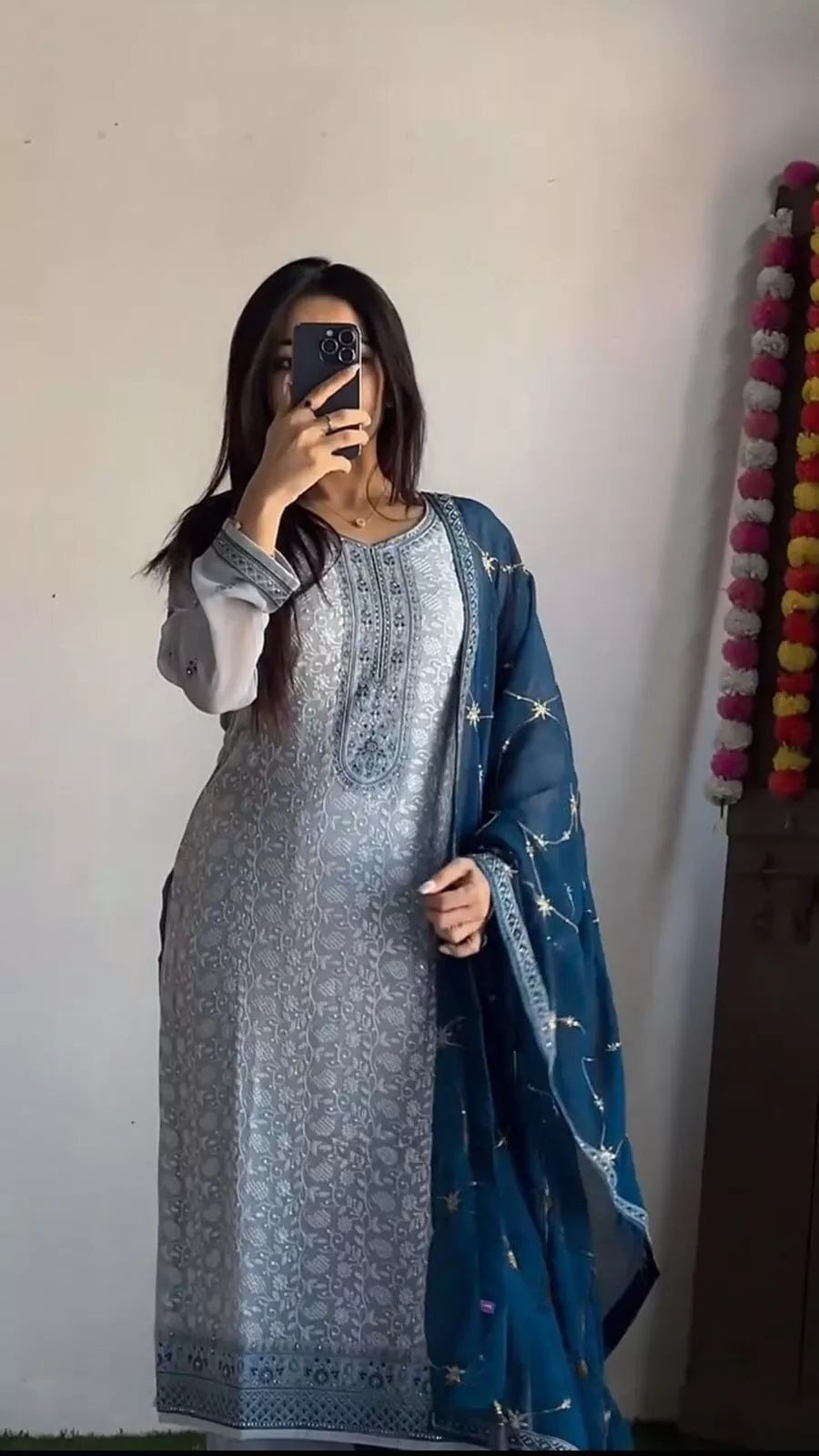 New Festival Stitched Faux Georgette With Embroidery Work Top Pant & Dupatta