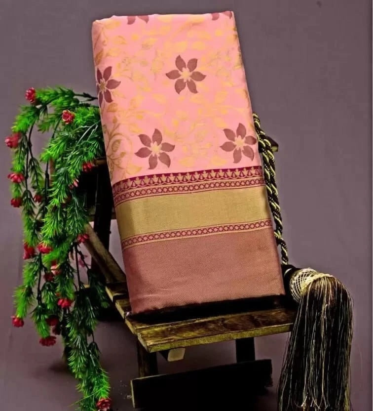 Women's Bollywood Wedding Wear Banarasi Soft Silk Exclusive Saree & Blouse