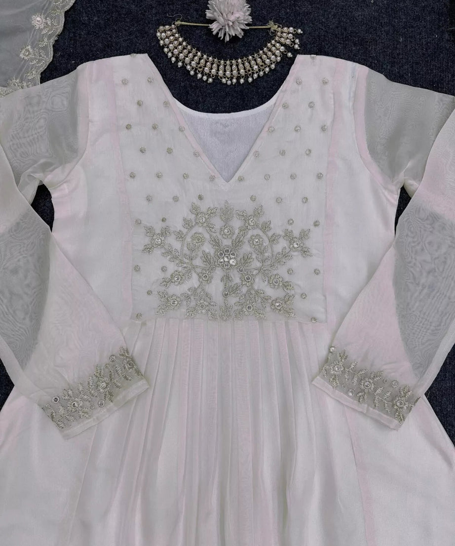 Traditional Look Full Stitched Tissue Organza Silk Top Pant Dupatta