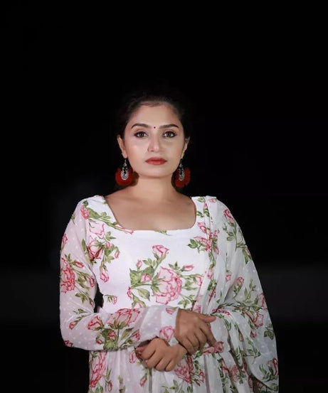 Premium Georgette With Work And Digital Printed Long Anarkali Gown Dupatta