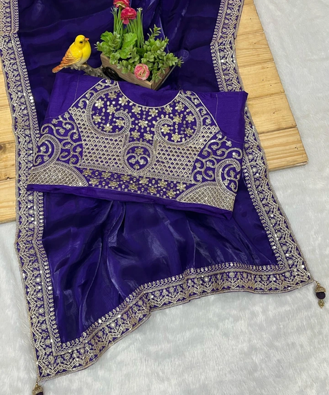 Women's Designer Soft Geemic Silk Designer Zari Dori Saree With Blouse 11-RV