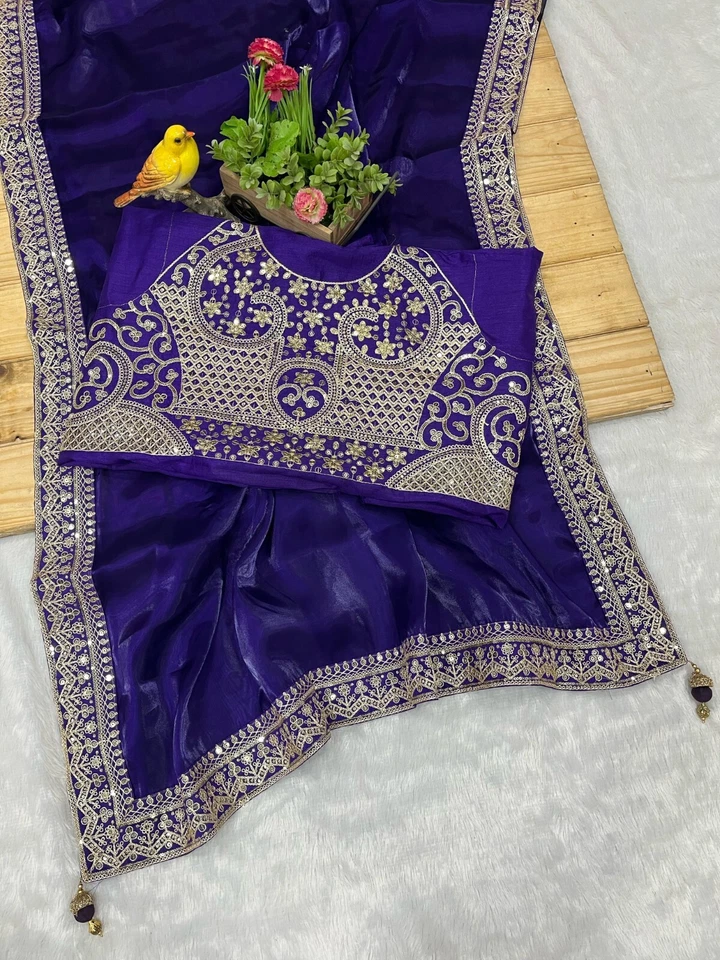 Women's Designer Soft Geemic Silk Designer Zari Dori Saree With Blouse 11-RV