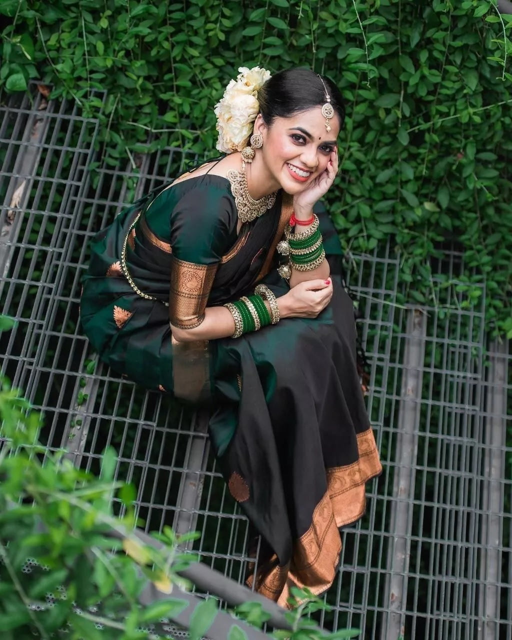 Dark Green Soft Lichi Silk Indian Beautiful Saree Blouse