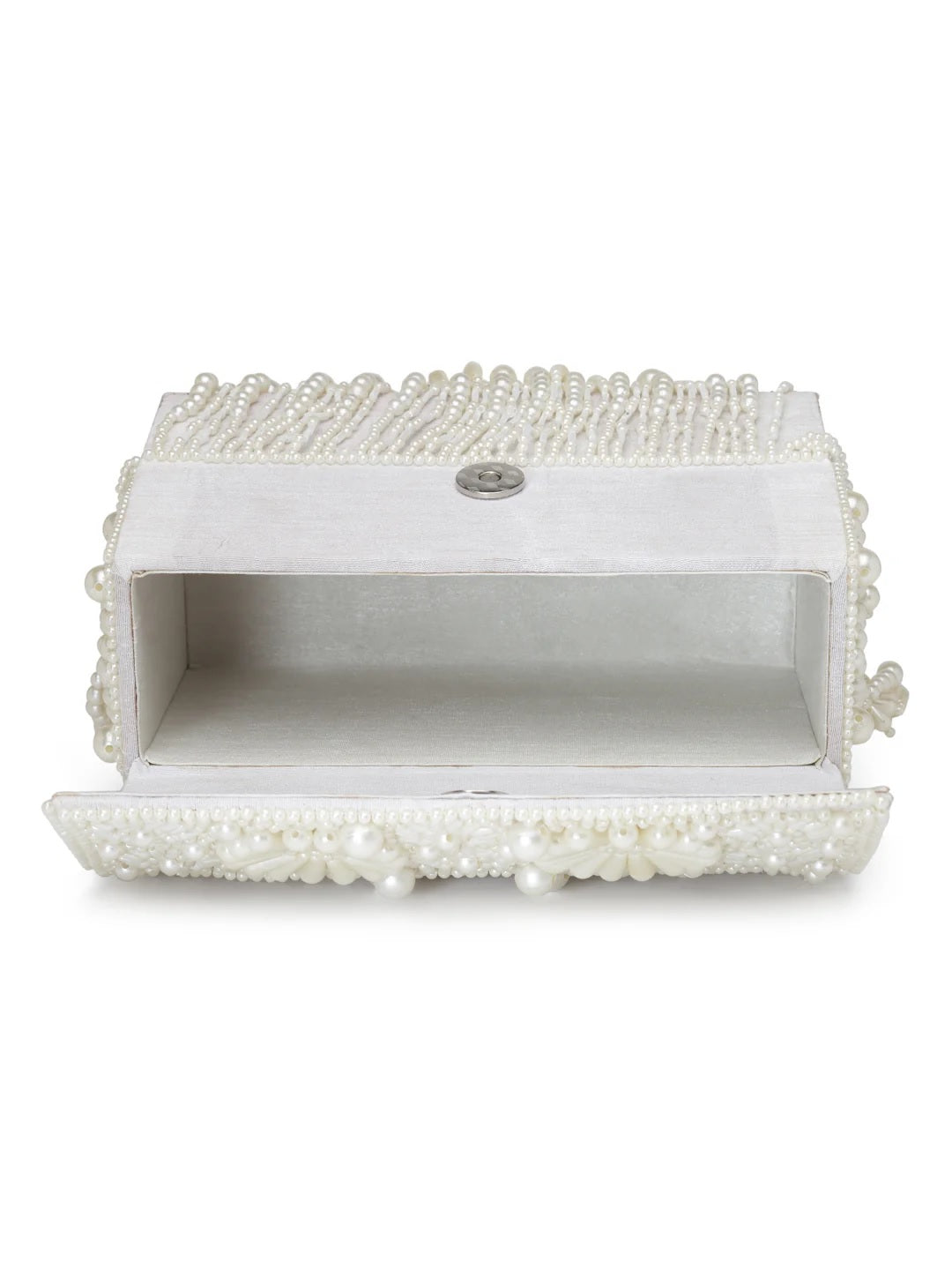 Coffer Bead Work Embellished Faux Silk Clutch