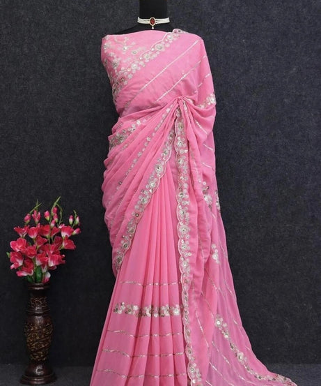 Heavy Pure Soft Georgette Bollywood Party Saree,Wedding Wear Sari With Blouse