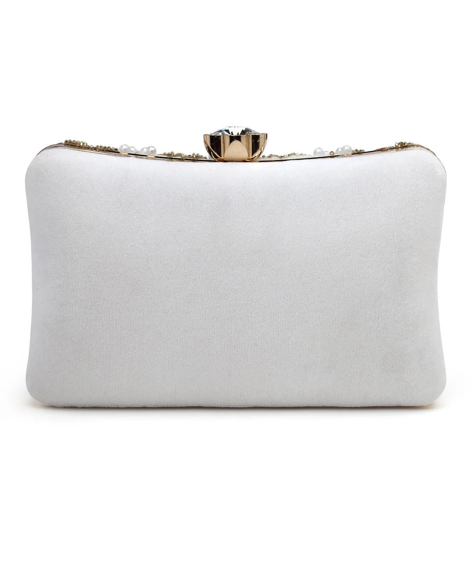 Dangle Chevron Embellished Velvet Clutch