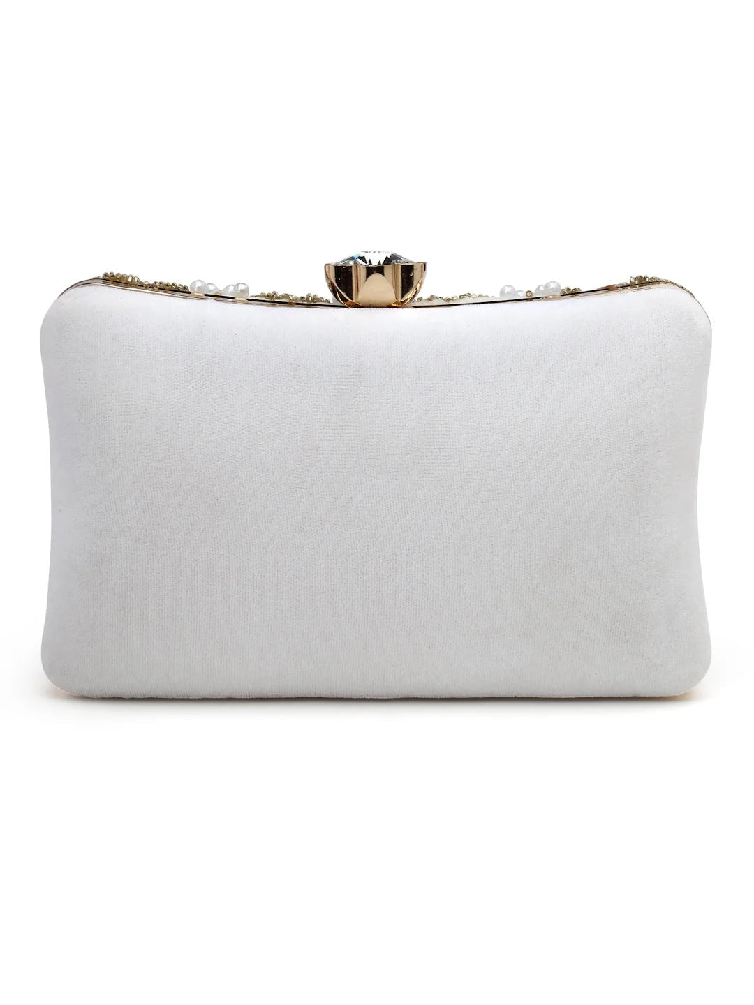 Dangle Chevron Embellished Velvet Clutch