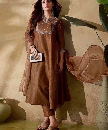 Beautiful Vichitra Silk With Sequence Embroidery Work Kurti/Pant With Dupatta 12-BS