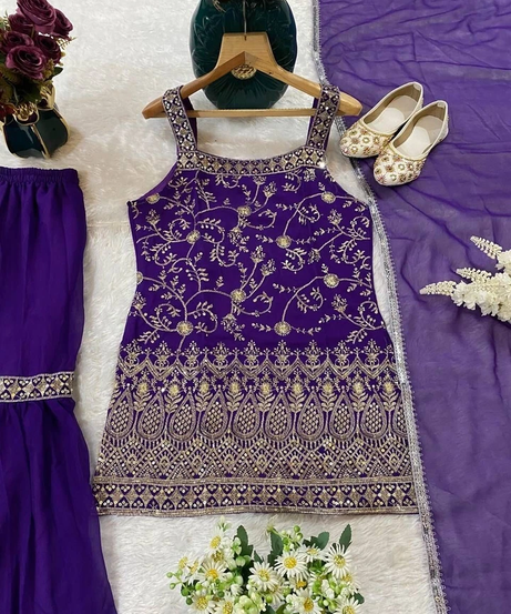 Heavy Faux Georgette Traditional Full Stitched Kurti Bottom & Dupatta Set 12-DC