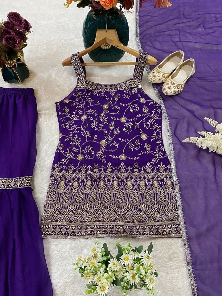 Heavy Faux Georgette Traditional Full Stitched Kurti Bottom & Dupatta Set 12-DC