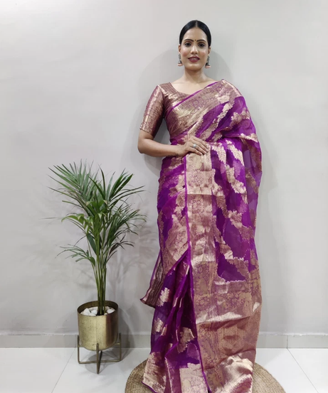 Premium Organza Silk Saree Wedding Wear Function Exclusive Saree With Blouse 11-HR