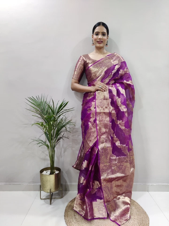 Premium Organza Silk Saree Wedding Wear Function Exclusive Saree With Blouse 11-HR