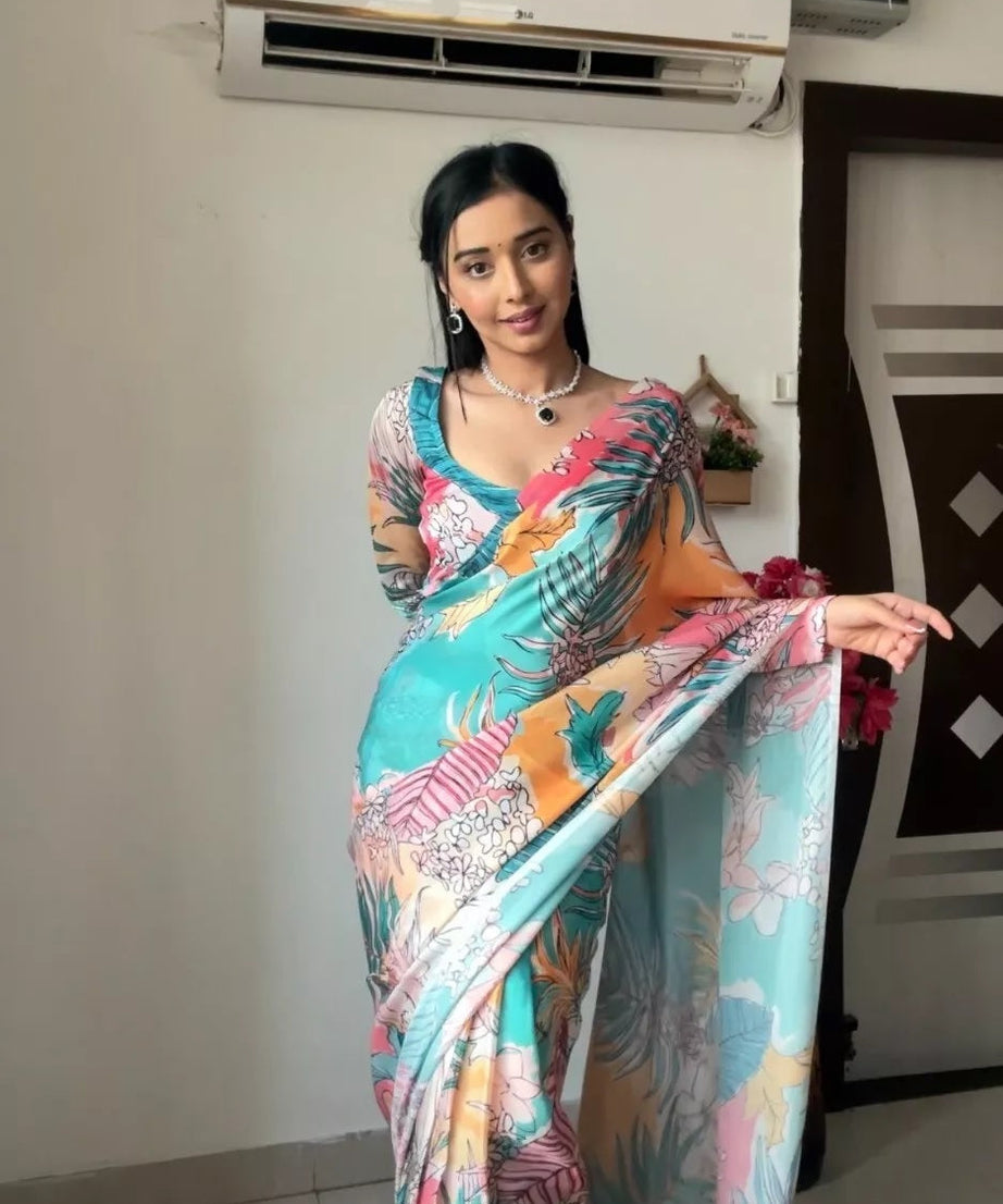 Pure Soft Georgette Digital Print Ready To Wear Sari