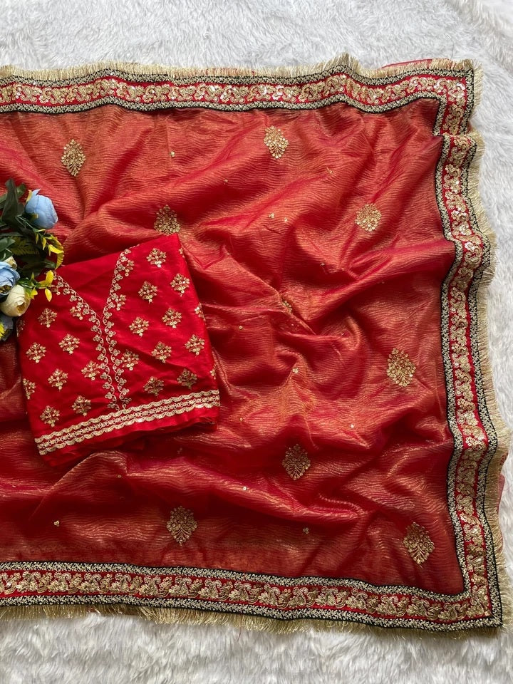 Heavy Soft Banarasi Crush Fabric Party Wedding Wear Saree,Function Sari