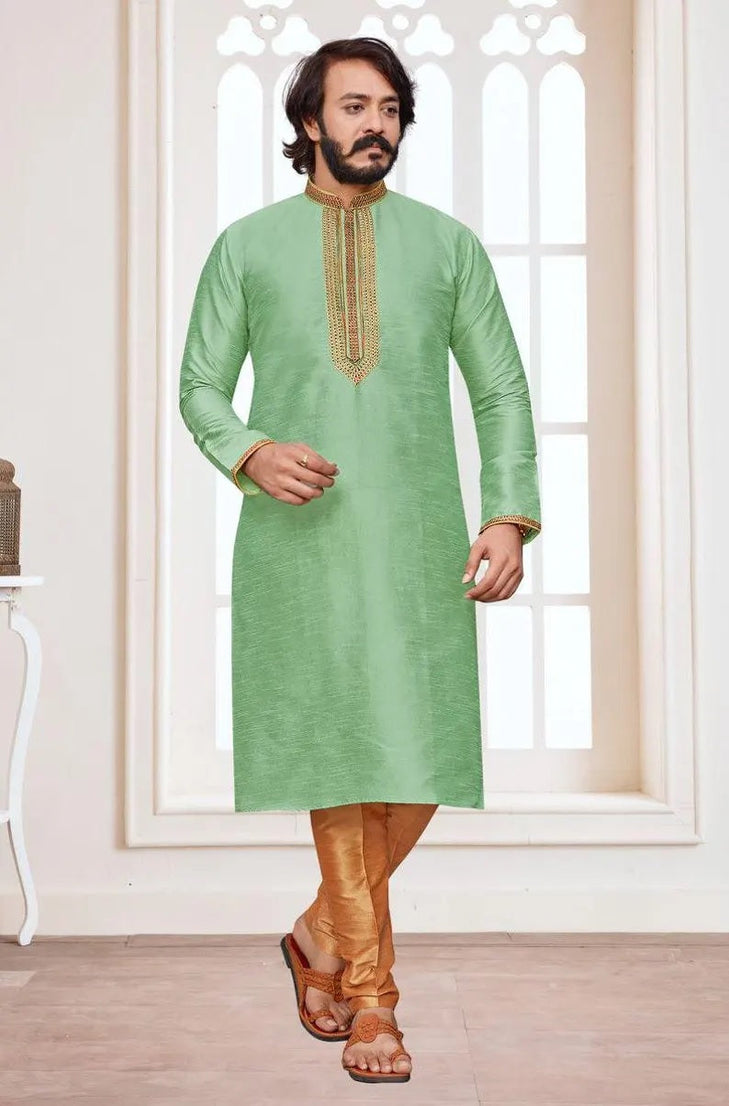 Heavy Silk With Embroidery Work Kurta Pajjama Men's Set