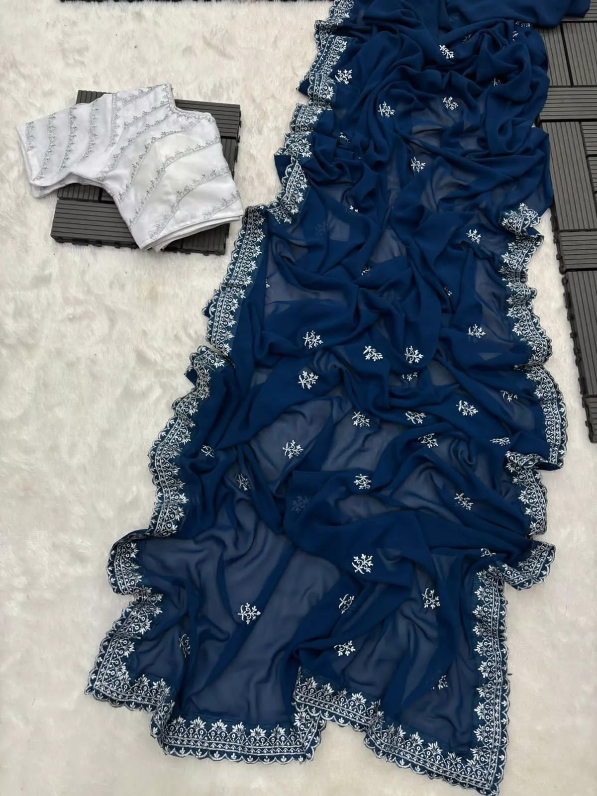 Georgette Saree With Stitched Blouse,Wedding Style Sari & Blouse