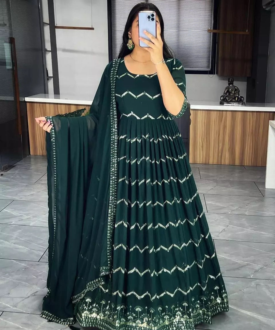 Georgette With Heavy Embroidery Work Long Anarkali Gown Dupatta