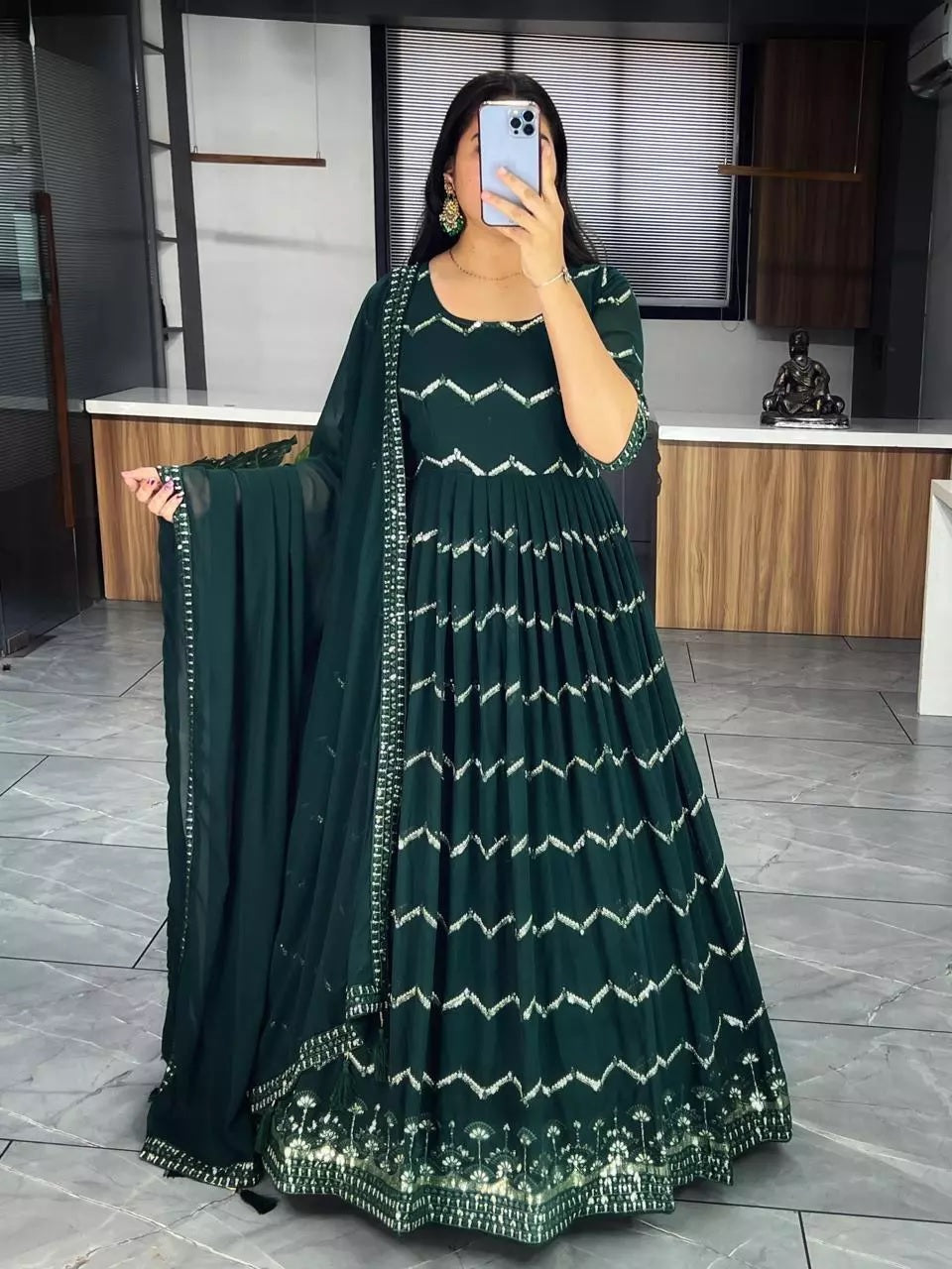 Georgette With Heavy Embroidery Work Long Anarkali Gown Dupatta