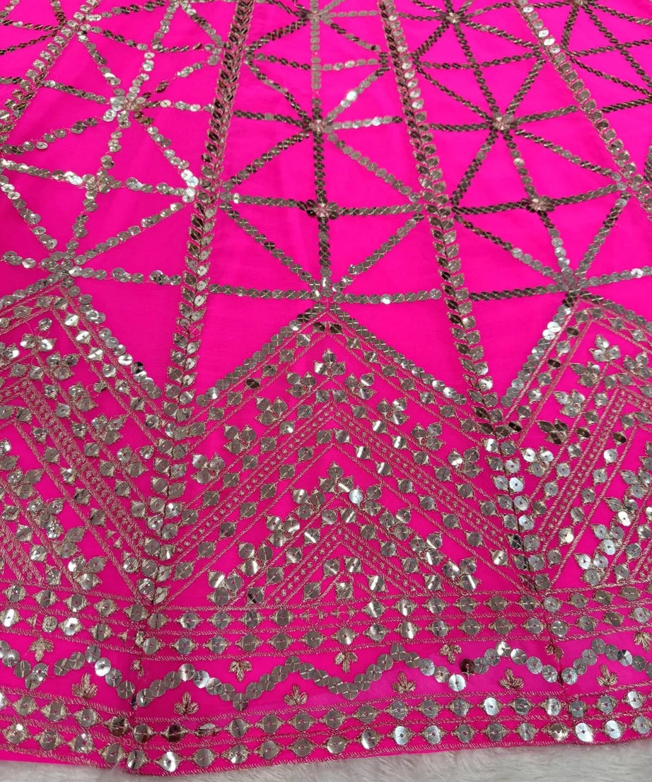 Pink Traditional Wedding Georgette With Thread Work Lehenga Blouse & Dupatta