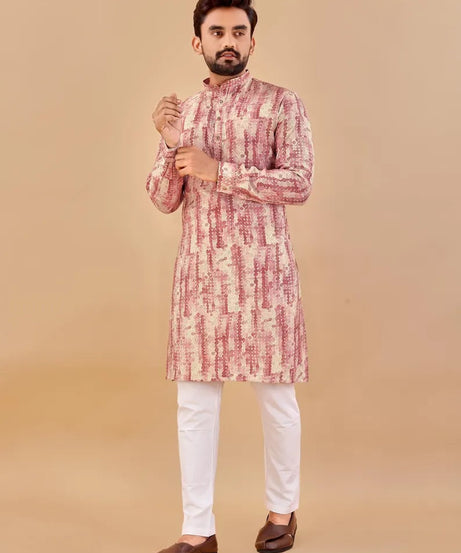 Premium Soft Cotton Foil Print Men's Kurta Pajama Set