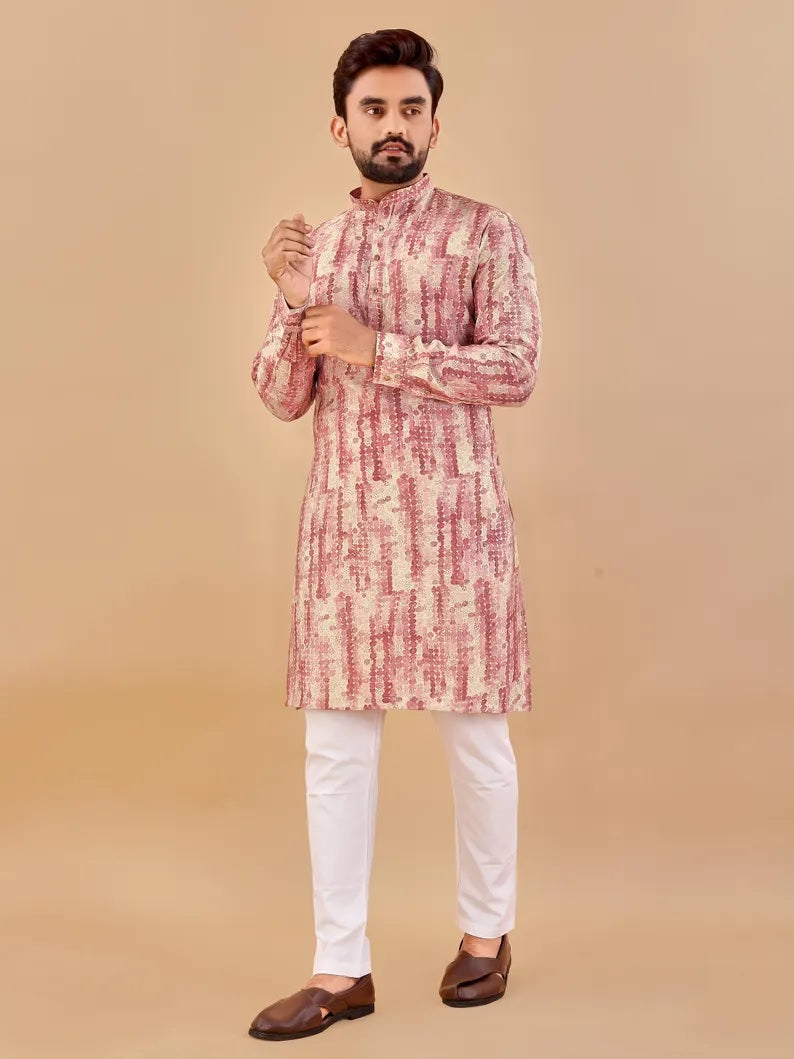 Premium Soft Cotton Foil Print Men's Kurta Pajama Set
