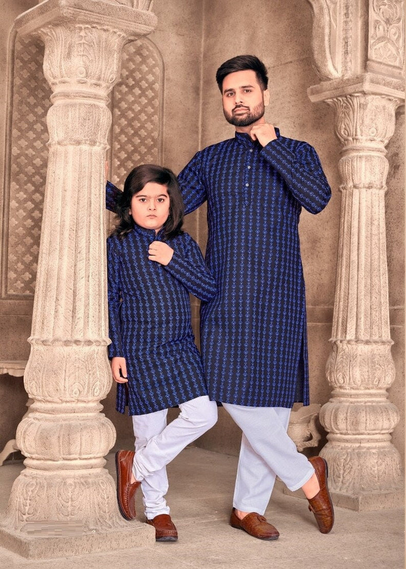 Heavy Magic Cotton Kurta Pajama For Men's & Kid's Combo Set