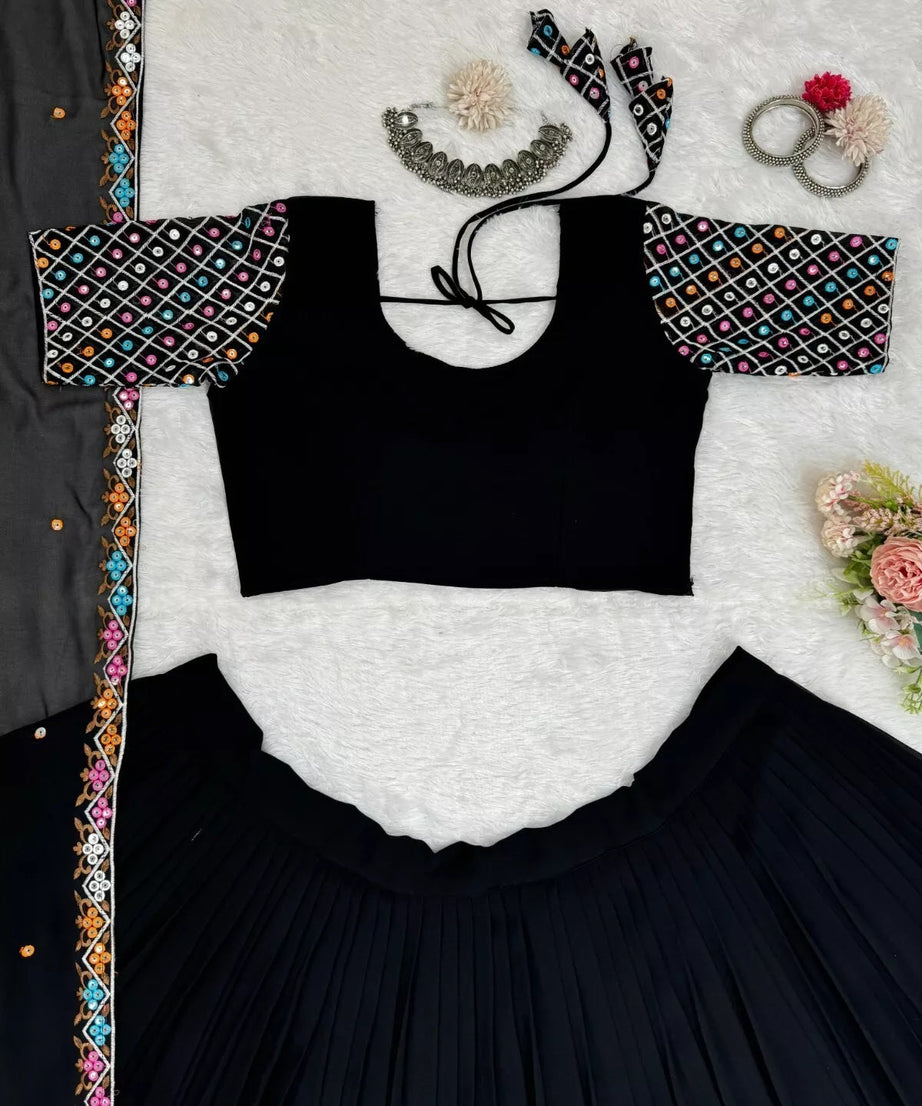 Festival Style Faux Georgette Lehenga Blouse Dupatta