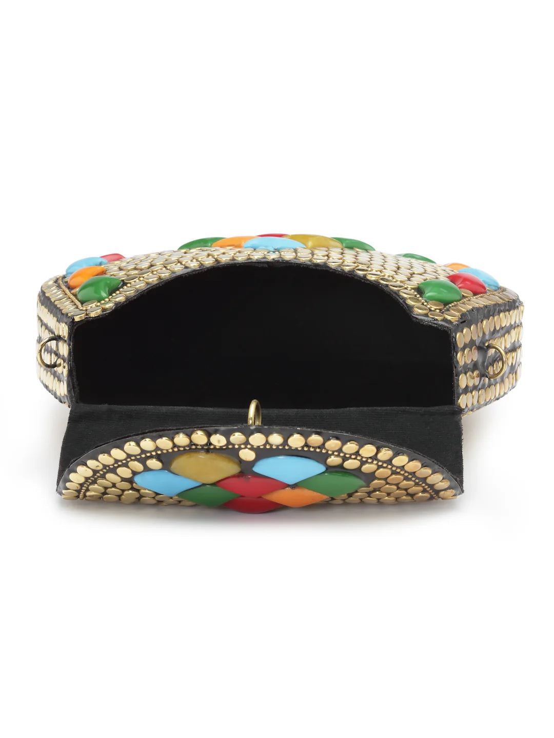 Mosaic Embellished Metal Clutch