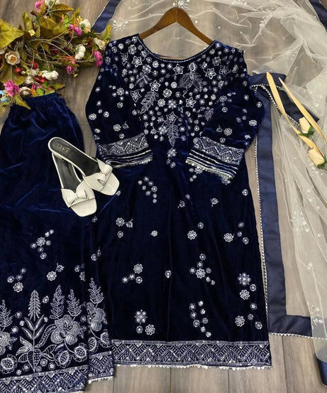 Ethnic Festival Collection Indian Stitched Viscose Velvet Top Pant Dupatta