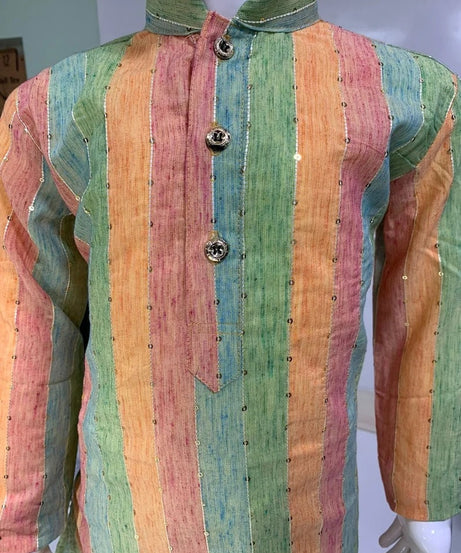 Linen Slub Strip Fancy Kid's & Boy's Kurta Pajama Set