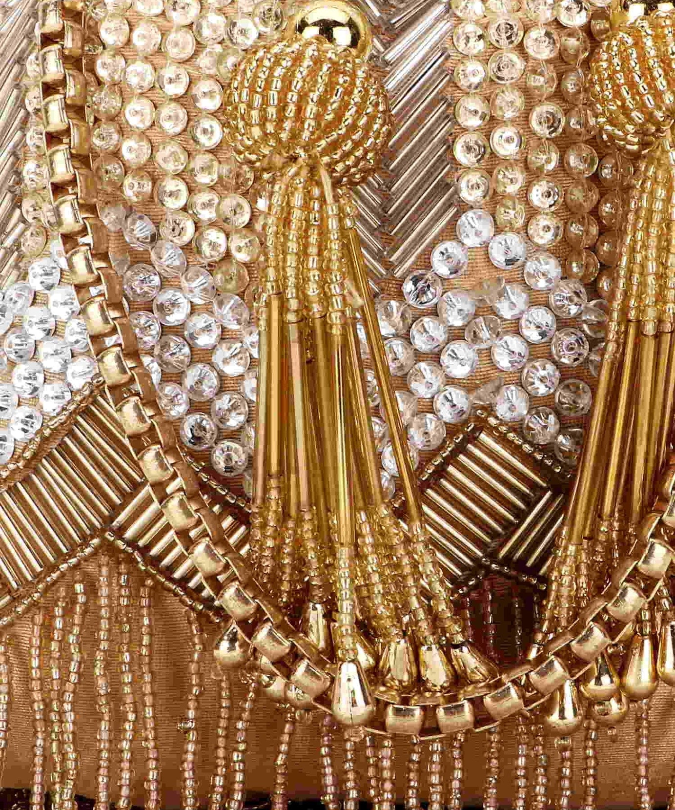 Dangle Chevron Embellished Faux Silk Potli Bag