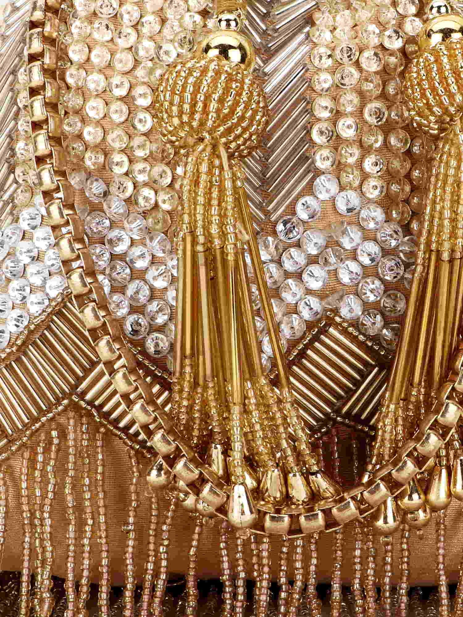 Dangle Chevron Embellished Faux Silk Potli Bag