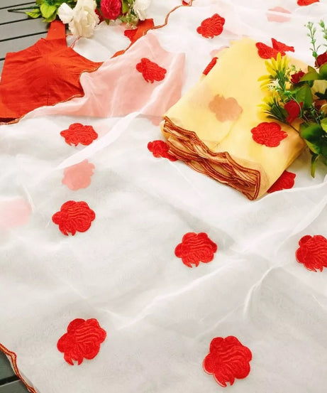 Designer Soft Light Organza Saree,Fancy Wedding Sari & Blouse