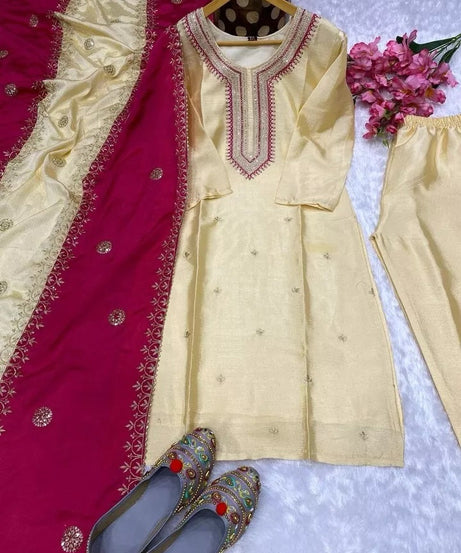 Heavy Pure Chinon Beautiful Traditional Full Stitched Kurti Bottom Dupatta