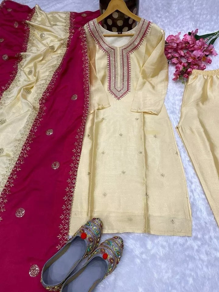 Heavy Pure Chinon Beautiful Traditional Full Stitched Kurti Bottom Dupatta