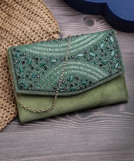 Adorn Embellished Suede Clutch