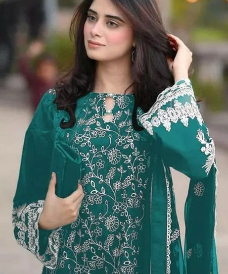 Georgette With Embroidery Work Pakistani Top Bottom With Dupatta