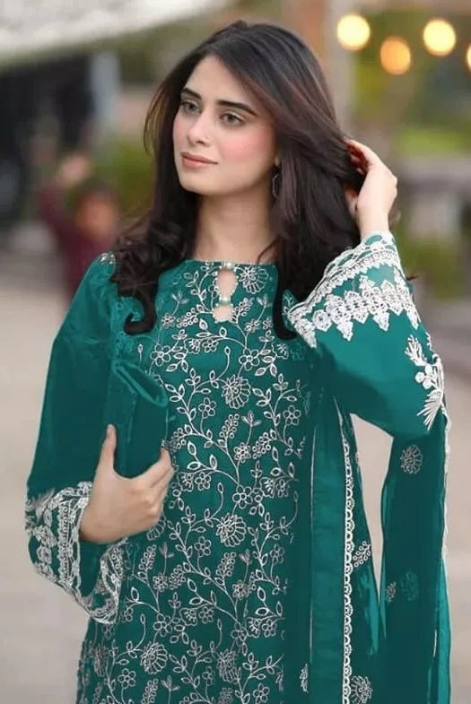 Georgette With Embroidery Work Pakistani Top Bottom With Dupatta