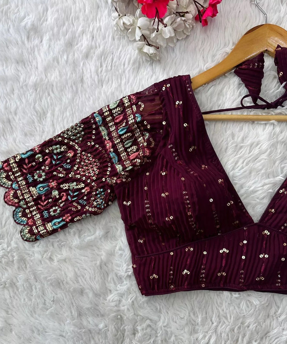 Full Stitched Blooming Georgette Wedding Party Wear Ethnic Blouse Choli