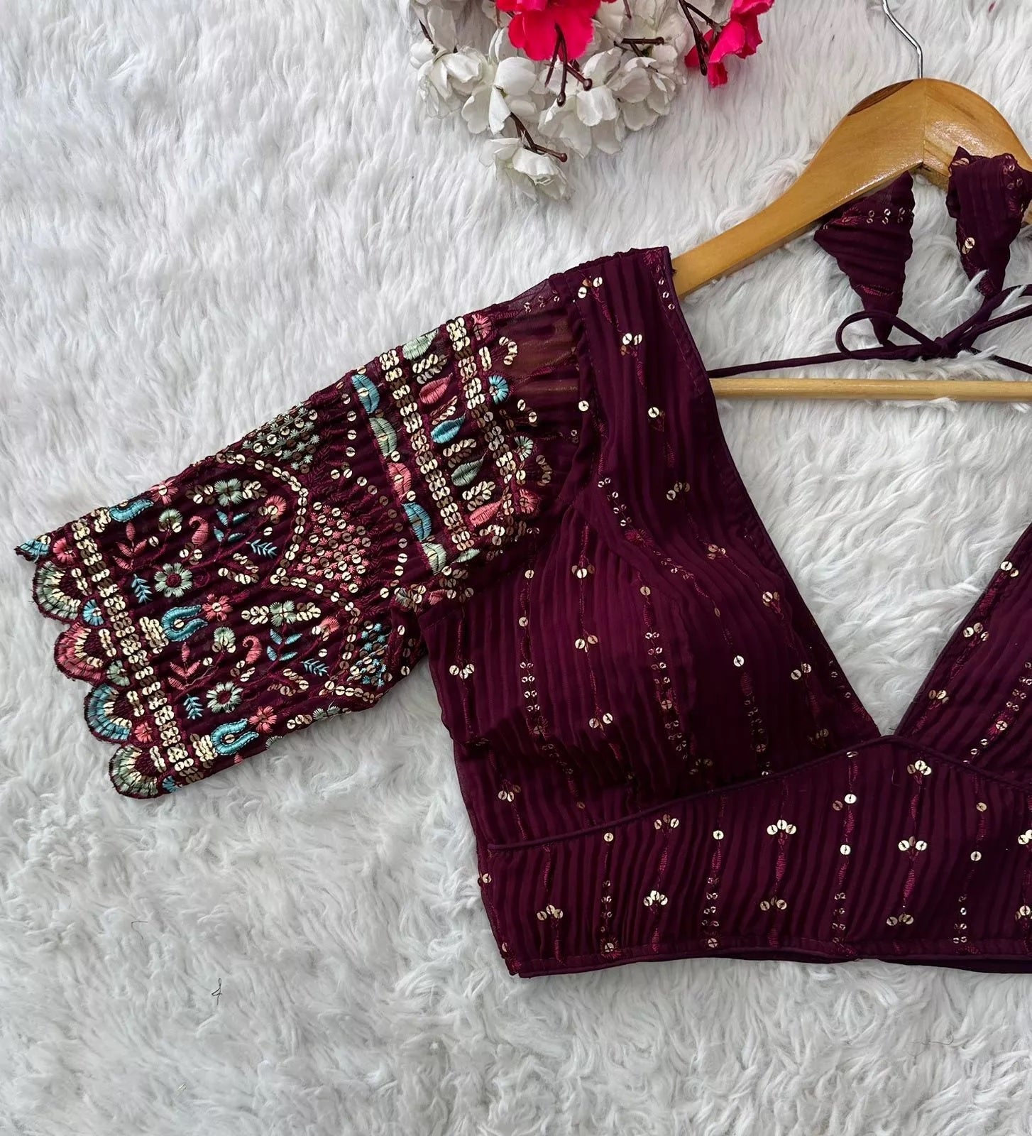 Full Stitched Blooming Georgette Wedding Party Wear Ethnic Blouse Choli