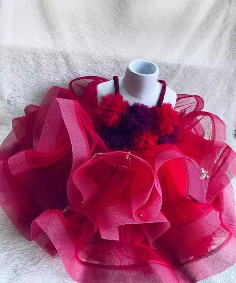 FANCY NET SILK BEADS WORK KID WEAR FROCK