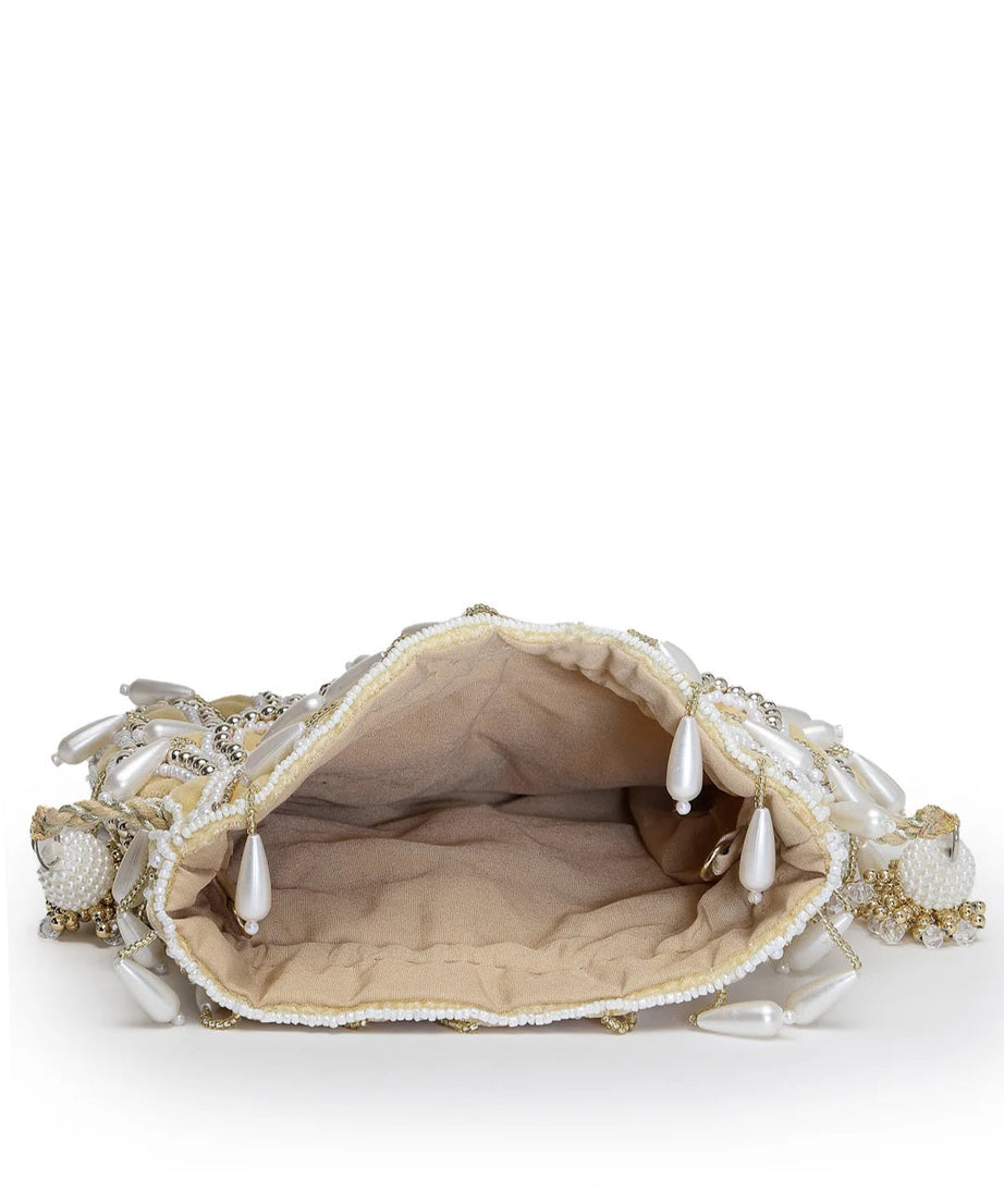 Droop Pearl Embellished Velvet Potli Bag