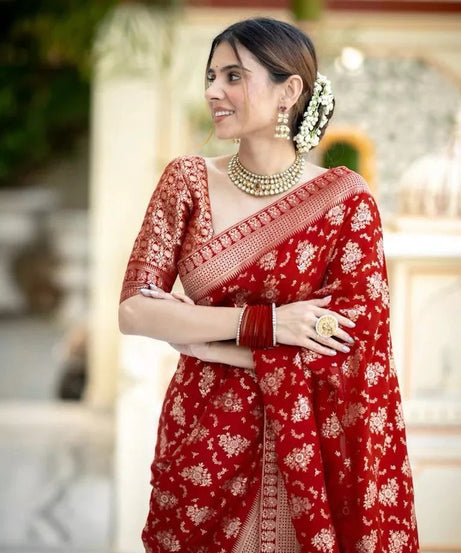 Women's Designer Banarasi Soft Silk Sari With Blouse