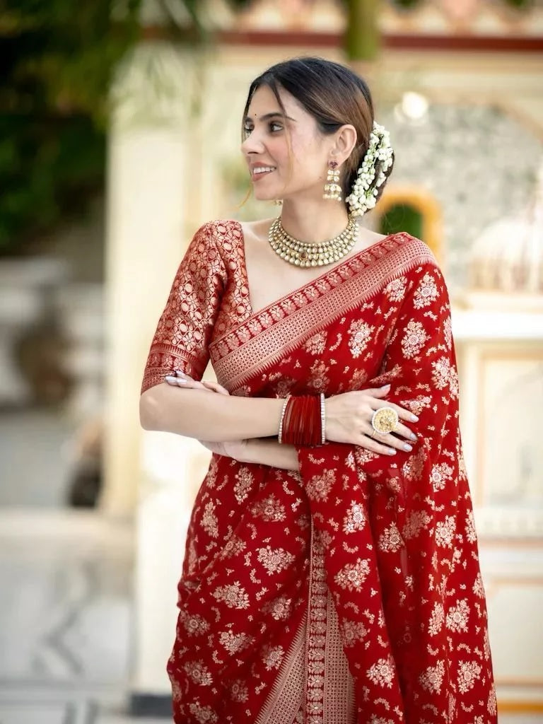 Women's Designer Banarasi Soft Silk Sari With Blouse