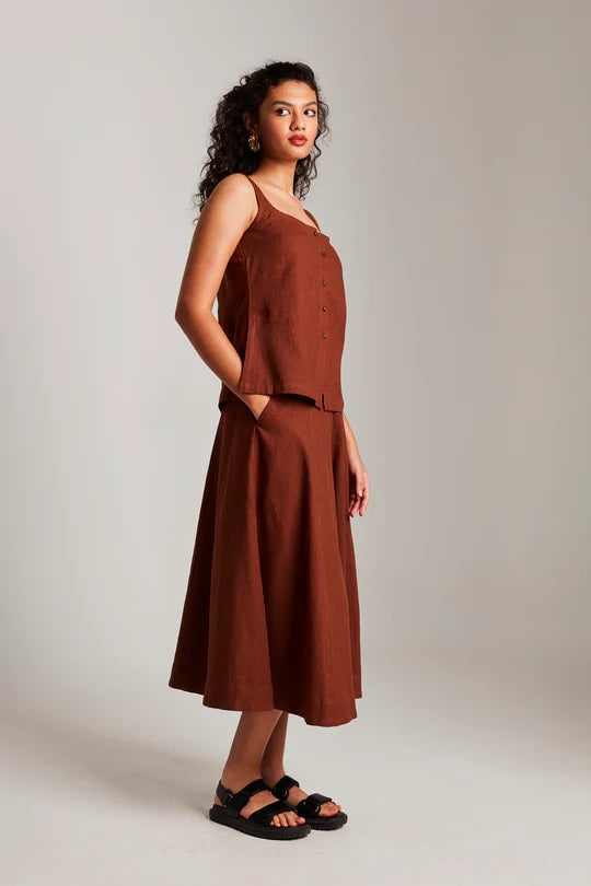Linen Side Slit Top & Skirt Set